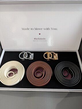 NEW- BELLA LEATHER BELT BUNDLE - NEW - 3 BELTS - 2 BUCKLES - 59" - ONE SIZE